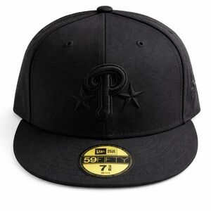 New Era Black Fitted Baseball Cap with Raised Logo phillies mlb